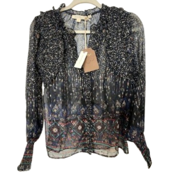 ANTHROPOLOGIE Forever That Girl  Sheer Bohemian Peasant Style Ruffle Blouse NWT - Picture 1 of 12